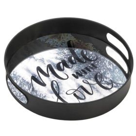 Nikki Chu Made With Love Round Mirrored Metal Tray - 12 inches