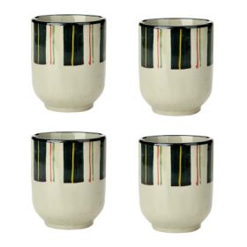 4Pcs Japanese Style Retro Stripe Ceramic Teacups Small Straight Wine Glass 150ML