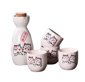 5 Pcs Ceramic Japanese Sake Set Traditional 1 Tokkuri Bottle & 4 Ochoko Cups [B]