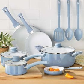 12pc Ceramic Cookware Set; Blue Linen