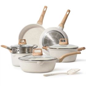 Nonstick Pan Set;  10 Piece White Granite Induction Cookware Set