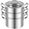 3 Tier Stainless Steel Steamer Pot Steaming Cookware Saucepot with Handle