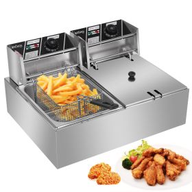 12L 5000W Professional Electric Countertop Deep Fryer Dual Tank Stainless Steel for Restaurant
