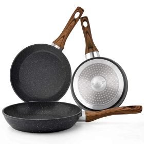 Frying Pan Set 3-Piece Nonstick Saucepan Woks Cookware Set; Heat-Resistant Ergonomic Wood Effect Bakelite Handle Design; PFOA Free.(7/8/9.5 inch)