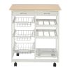Free shipping Moveable Kitchen Cart with Two Drawers & Two Wine Racks & Three Baskets White  YJ