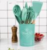 Silicone Kitchen Utensils Set, 12 PCS Wooden Handles Cooking Utensils Set for Non Stick Pans, Silicone Spatulas for Cooking Kitchen Gadgets Tool