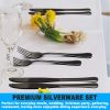 Silverware Set; Flatware Sets with Steak Knives; Flatware 24 Piece Set Food-Grade Stainless Steel Black Silverware Sets