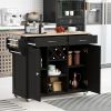 Kitchen Island Cart with Two Storage Cabinets and Four Locking Wheels; Wine Rack; Two Drawers; Spice Rack; Towel Rack