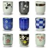 4Pcs Japanese Style Printing Stripe Ceramic Teacups Small Straight Wine Glass 150ML