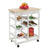 Rolling Kitchen Trolley Cart Island Shelf w/ Storage Drawers Baskets; Wood Kitchen Cart White & Brown