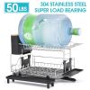 2 Tier Dish Rack; 304 Stainless Steel Dish Drainer; Large Capacity Dish Drying Rack with Removable Wine Glass Rack and Plate Rack