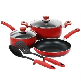 Oster 7 Piece Non Stick Aluminum Cookware Set in Red