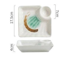 Japanese Creative Ceramic Dumpling Special Plate Comes With Vinegar Plate (Option: Green ink)