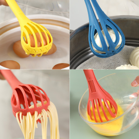 1pc; Multifunctional 3-in-1 Egg Whisk Food Holder Noodle Holder Baking Tool Egg Stirrer Manual Whisk 1 Pack 11.02''Ã—2.76'' (Color: Yellow)