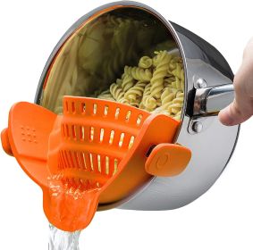 Kitchen Snap N Strain Pot Strainer and Pasta Strainer - Adjustable Silicone Clip On Strainer for Pots, Pans, and Bowls - Gray (Color: orange)