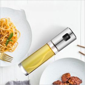 Olive Oil Mister Refillable Bottle Oil Dispenser with Oil Spray for Cooking Salad Grilling Roasting Air Fryer (Color: Silver)