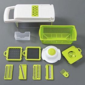 12 In 1 Manual Vegetable Chopper Kitchen Gadgets Food Chopper Onion Cutter Vegetable Slicer (Color: green with white)
