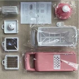 12 In 1 Manual Vegetable Chopper Kitchen Gadgets Food Chopper Onion Cutter Vegetable Slicer (Color: pink with white)