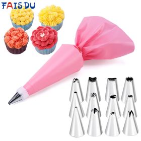 6-24 Pcs Set Pastry Bag and Stainless Steel Cake Nozzle Kitchen Accessories For Decorating Bakery Confectionery Equipment (Color: 12pcs SET6 White)