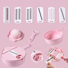 1pc Multifunctional Vegetable Cutter; Potato Shredded Grater; 3 Blades Or 6 Blades For Choose 11in*7.2in (Color: Pink--Six Blades)