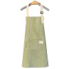 1pc Adjustable Kitchen Cooking Apron Cotton And Linen Machine Washable With 2 Pockets