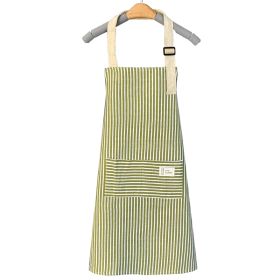 1pc Adjustable Kitchen Cooking Apron Cotton And Linen Machine Washable With 2 Pockets (Color: Green)