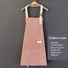1pc Adjustable Kitchen Cooking Apron Cotton And Linen Machine Washable With 2 Pockets (Color: Pink)