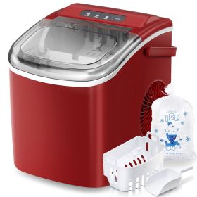 Countertop Ice Maker; Self-Cleaning Portable Ice Maker Machine with Handle (Color: Red)