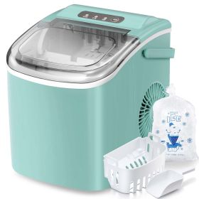 Countertop Ice Maker; Self-Cleaning Portable Ice Maker Machine with Handle (Color: Green)