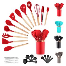 Silicone Kitchen Utensils Set 38 Pieces and Utensil Holder (Color: Red)