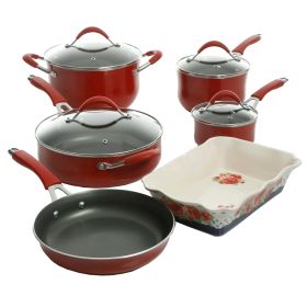 Aluminum 10-Piece Cookware Set (Color: Red)