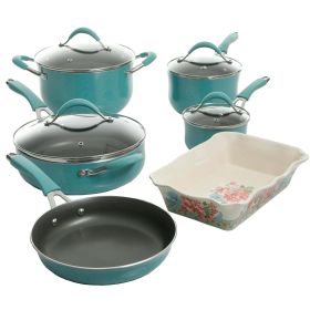 Aluminum 10-Piece Cookware Set (Color: Turquoise)