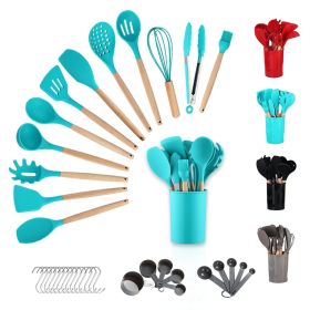 Silicone Kitchen Utensils Set 38 Pieces and Utensil Holder (Color: Blue)
