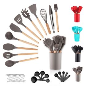 Silicone Kitchen Utensils Set 38 Pieces and Utensil Holder (Color: Gray)