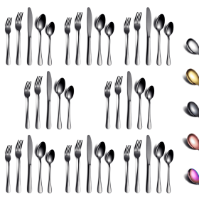 40 Piece Black Silverware Set Stainless Steel Titanium Black Plated Cutlery Set Spoon and Fork Cutlery Set Serving 8 Pieces (Color: black)