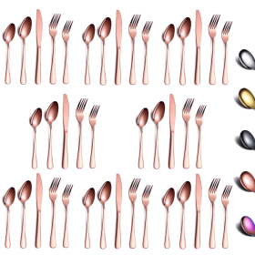40 Piece Black Silverware Set Stainless Steel Titanium Black Plated Cutlery Set Spoon and Fork Cutlery Set Serving 8 Pieces (Color: Titanium Copper)