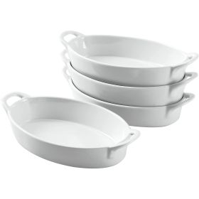 Set of 4 Oval 8"X5" Ceramic Lasagna Pans (Color: White)