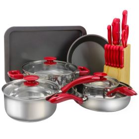 Home Delicacies Hard Anodized Nonstick Cookware Pots and Pans Pieces Set (Color: Red)
