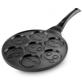 MegaChef 10.5 Inch Aluminum Nonstick Pancake Griddle with Cool Touch Handle (Design: Happy Face)