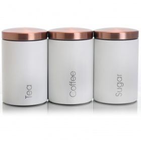 MegaChef Essential Kitchen Storage 3 Piece Sugar;  Coffee and Tea Canister Set in Matte Gray (Color: White)