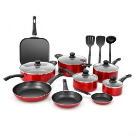 Home Delicacies Hard Anodized Nonstick Cookware Pots and Pans Pieces Set (Color: Black & Red)