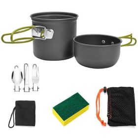 Outdoor Hiking Picnic Camping Cookware Set Picnic Stove Aluminum Pot Pans Kit (Color: Grey)