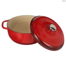 Cast Iron;  6 Quart Enameled Cast Iron Dutch Oven (Color: Red)