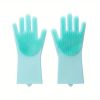 1pair Kitchen Silicone Dishwashing Gloves; Housework Cleaning Waterproof Insulation Magic Gloves; Dishwashing Brush
